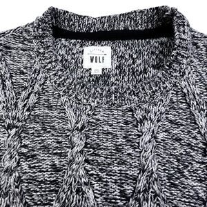 Citizen Wolf Cable Knit Sweater Men XXL Gray Fisherman Side Zippers Crew Neck